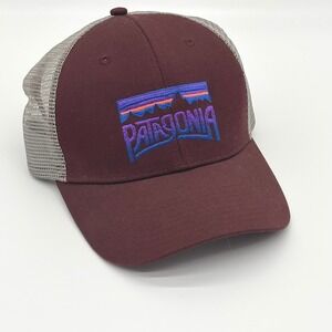 Patagonia Trucker Hat Organic Cotton Blend Burgundy Purple Logo Mesh Back Cap